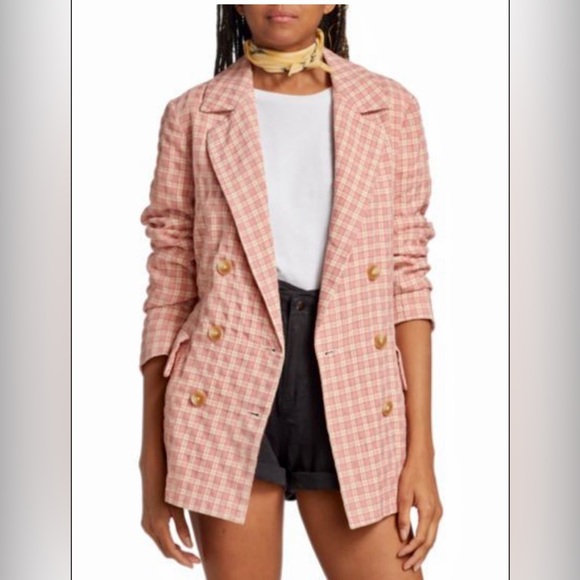 Free People Olivia Gingham Double Breasted Blazer - Picture 3 of 7